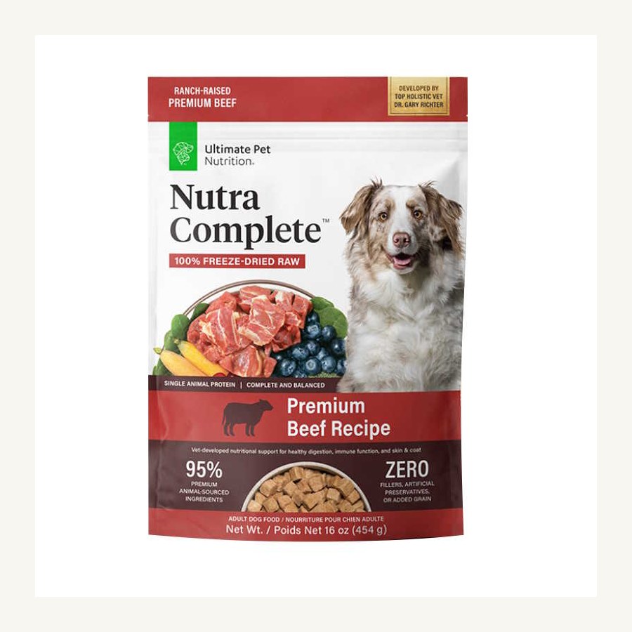 Nutra Complete freeze-dried dog food product bag close view